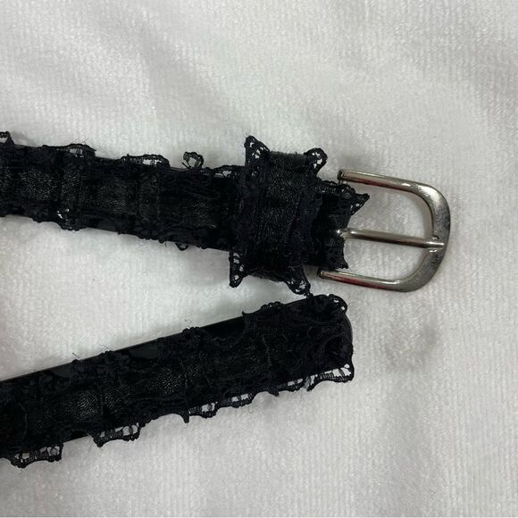 Black Belt Black Ruffle Accents Thin Dress Belt - Black Lace Ruffled Belt - Picture 5 of 9